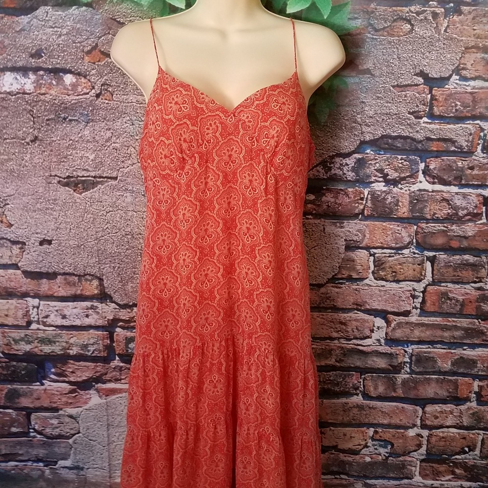 100% Silk Lined Orange Spaghetti Strap Dress